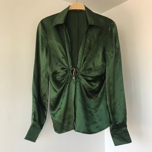 Roberto Cavalli Green Silk Blouse Gold Hardware size 40